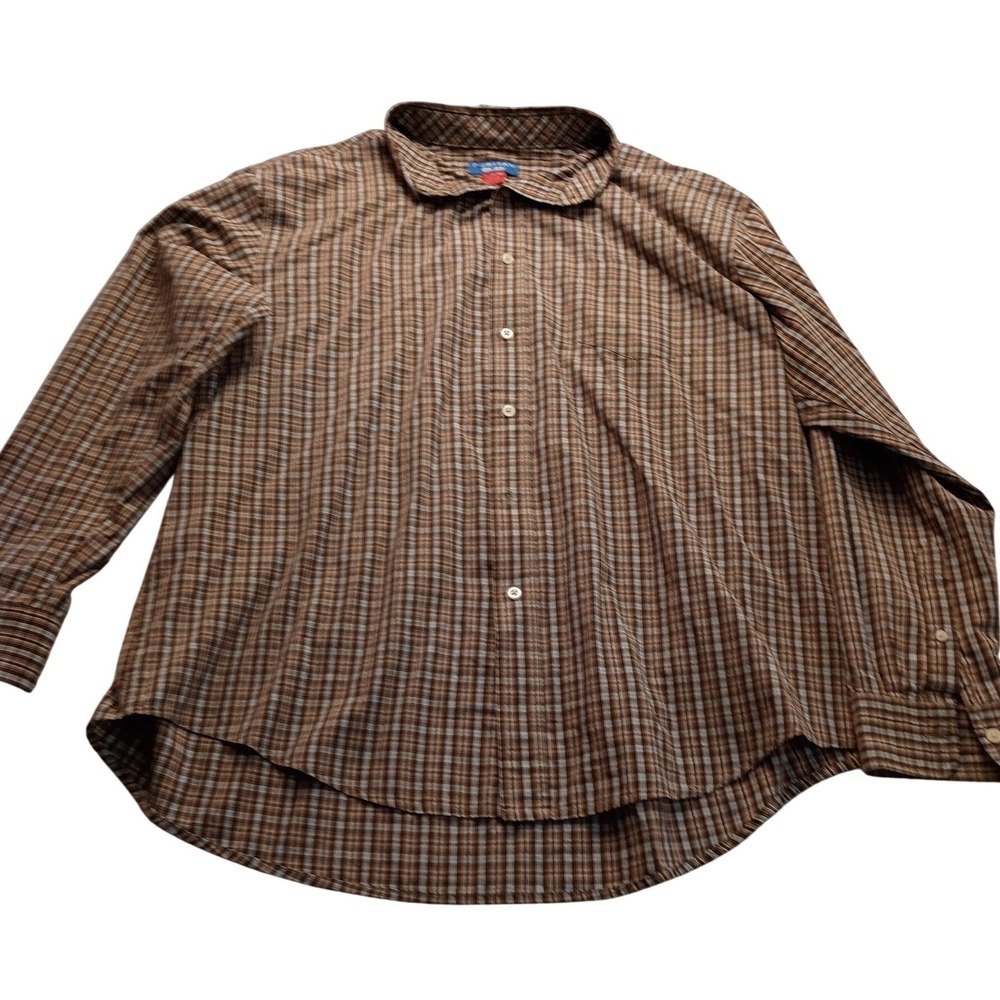 Puritan Men's XL Long Sleeve Plaid Button Down Shirt Brown White Cotton Blend